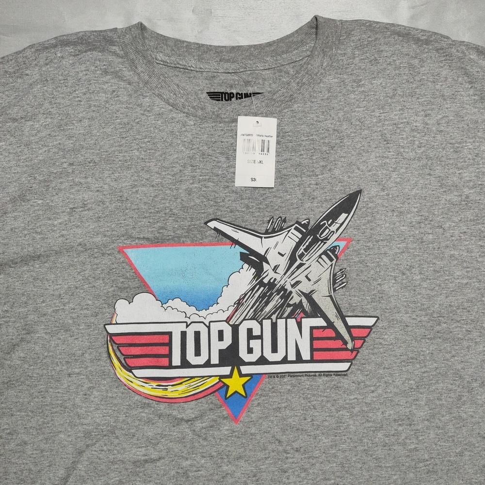 TOP GUN Movie F-14 Tomcat‎ Logo Men 5XL Athletic Heather Gray S/S T-Shirt NEW